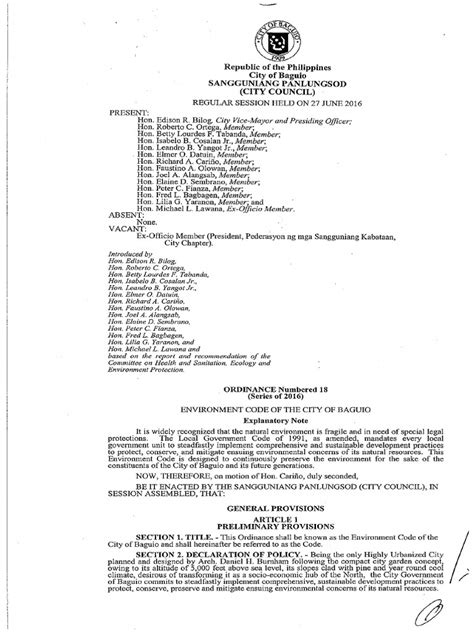 Environment Code of The City of Baguio .